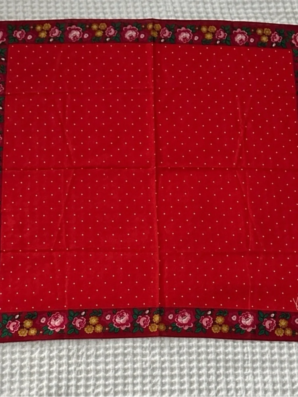 KENZO Red Floral Border Silk Scarf